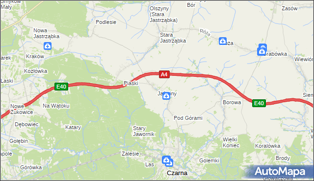 mapa Jaźwiny gmina Czarna, Jaźwiny gmina Czarna na mapie Targeo