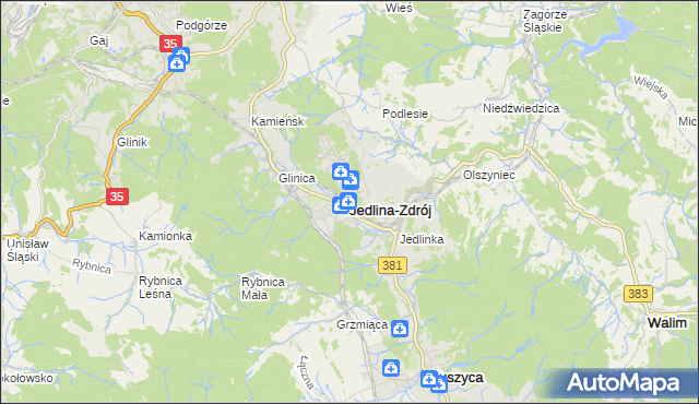 mapa Jedlina-Zdrój, Jedlina-Zdrój na mapie Targeo