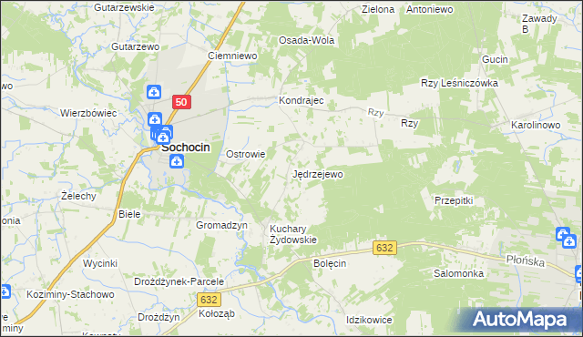 mapa Jędrzejewo gmina Sochocin, Jędrzejewo gmina Sochocin na mapie Targeo