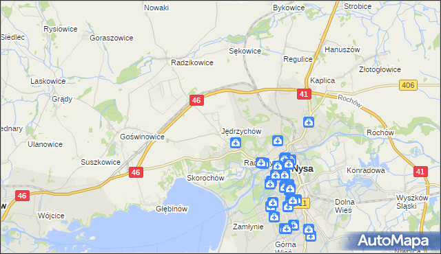 mapa Jędrzychów gmina Nysa, Jędrzychów gmina Nysa na mapie Targeo