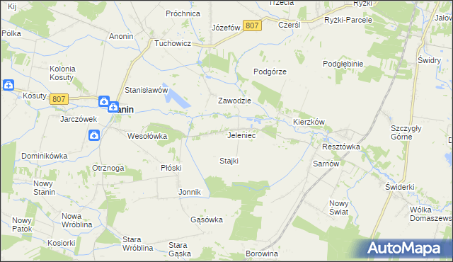 mapa Jeleniec gmina Stanin, Jeleniec gmina Stanin na mapie Targeo