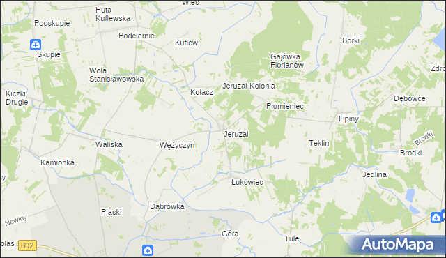 mapa Jeruzal gmina Mrozy, Jeruzal gmina Mrozy na mapie Targeo