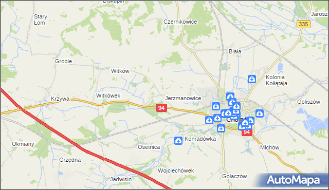 mapa Jerzmanowice gmina Chojnów, Jerzmanowice gmina Chojnów na mapie Targeo