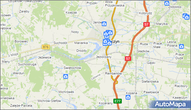 mapa Jeziorzany gmina Tarczyn, Jeziorzany gmina Tarczyn na mapie Targeo