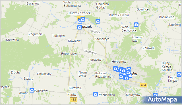 mapa Józefatów gmina Buczek, Józefatów gmina Buczek na mapie Targeo