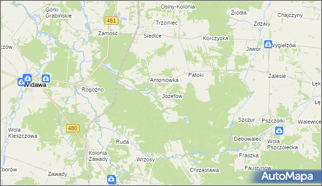mapa Józefów gmina Widawa, Józefów gmina Widawa na mapie Targeo