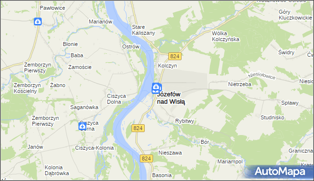 mapa Józefów nad Wisłą, Józefów nad Wisłą na mapie Targeo