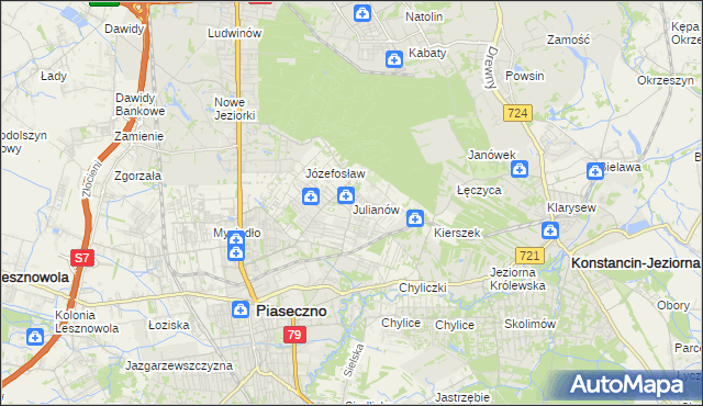 mapa Julianów gmina Piaseczno, Julianów gmina Piaseczno na mapie Targeo