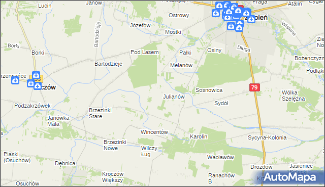 mapa Julianów gmina Tczów, Julianów gmina Tczów na mapie Targeo