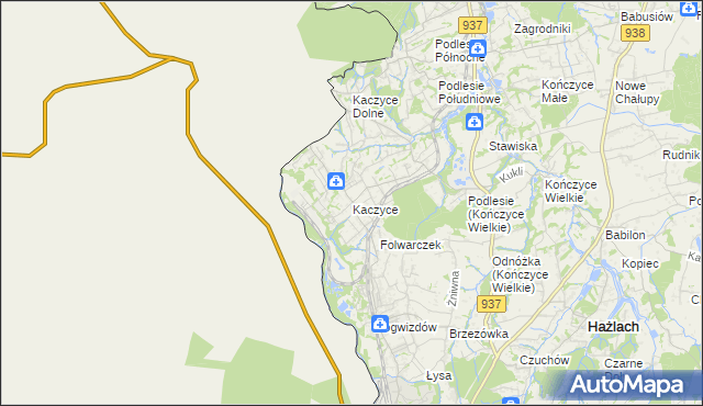 mapa Kaczyce gmina Zebrzydowice, Kaczyce gmina Zebrzydowice na mapie Targeo
