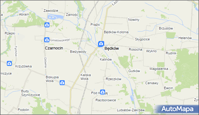 mapa Kalinów gmina Będków, Kalinów gmina Będków na mapie Targeo