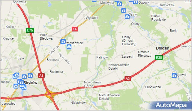 mapa Kalinów gmina Stryków, Kalinów gmina Stryków na mapie Targeo