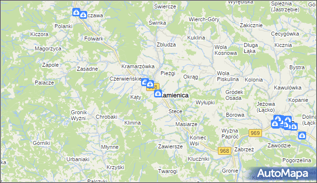 mapa Kamienica powiat limanowski, Kamienica powiat limanowski na mapie Targeo