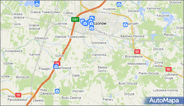 mapa Kamionka gmina Mszczonów, Kamionka gmina Mszczonów na mapie Targeo