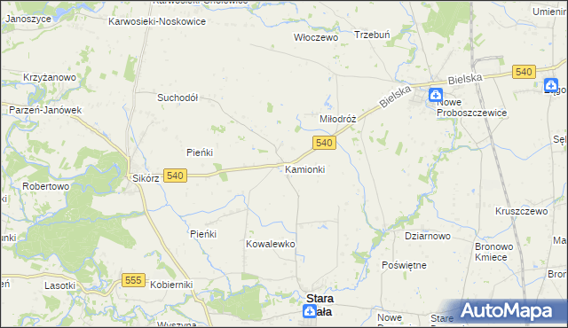 mapa Kamionki gmina Stara Biała, Kamionki gmina Stara Biała na mapie Targeo