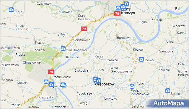 mapa Karsy gmina Gręboszów, Karsy gmina Gręboszów na mapie Targeo