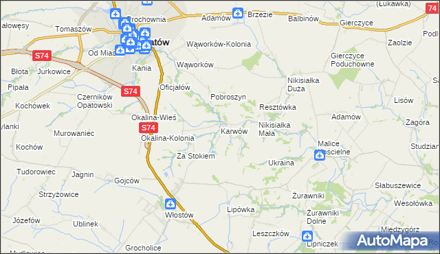 mapa Karwów gmina Opatów, Karwów gmina Opatów na mapie Targeo