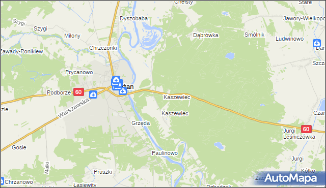 mapa Kaszewiec gmina Goworowo, Kaszewiec gmina Goworowo na mapie Targeo