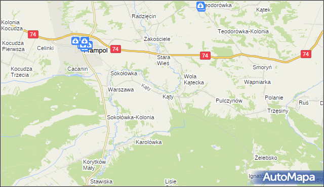mapa Kąty gmina Frampol, Kąty gmina Frampol na mapie Targeo