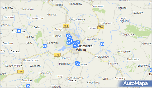 mapa Kazimierza Wielka, Kazimierza Wielka na mapie Targeo