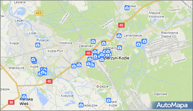 mapa Kędzierzyna-Koźle, Kędzierzyn-Koźle na mapie Targeo