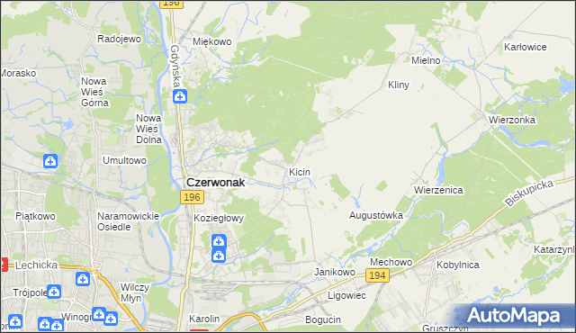 mapa Kicin gmina Czerwonak, Kicin gmina Czerwonak na mapie Targeo