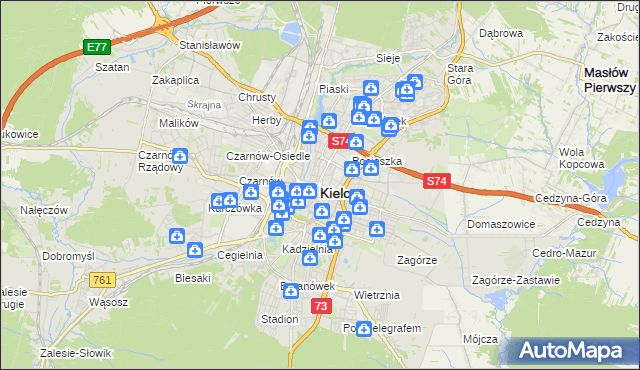 mapa Kielc, Kielce na mapie Targeo