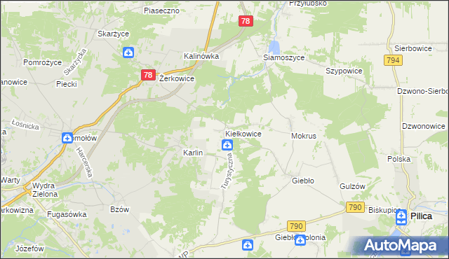 mapa Kiełkowice, Kiełkowice na mapie Targeo