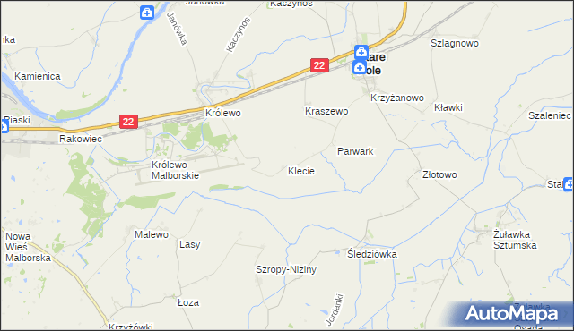 mapa Klecie gmina Stare Pole, Klecie gmina Stare Pole na mapie Targeo
