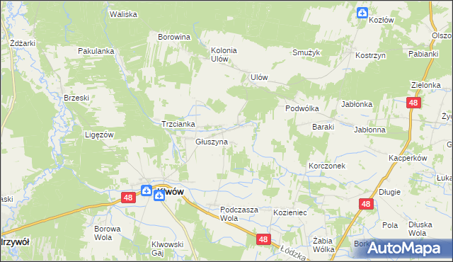 mapa Kłudno gmina Klwów, Kłudno gmina Klwów na mapie Targeo