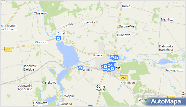 mapa Knieja gmina Barcin, Knieja gmina Barcin na mapie Targeo