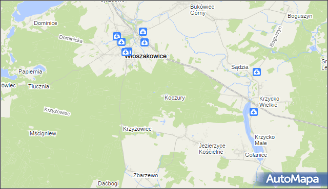 mapa Koczury gmina Włoszakowice, Koczury gmina Włoszakowice na mapie Targeo