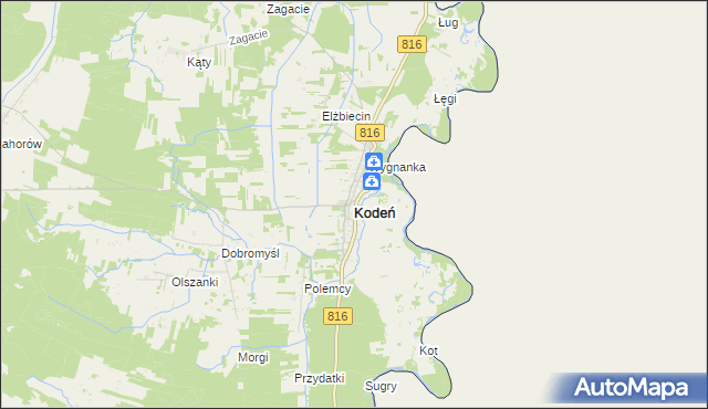 mapa Kodeń, Kodeń na mapie Targeo