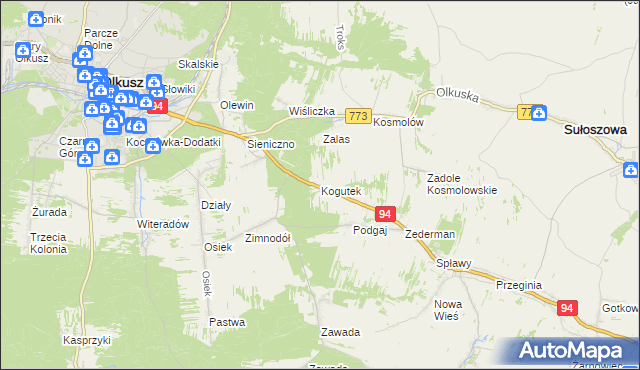 mapa Kogutek gmina Olkusz, Kogutek gmina Olkusz na mapie Targeo