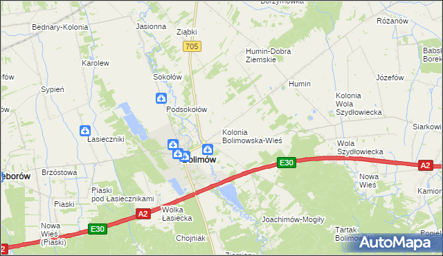 mapa Kolonia Bolimowska-Wieś, Kolonia Bolimowska-Wieś na mapie Targeo