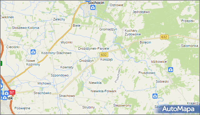 mapa Kołoząb gmina Sochocin, Kołoząb gmina Sochocin na mapie Targeo