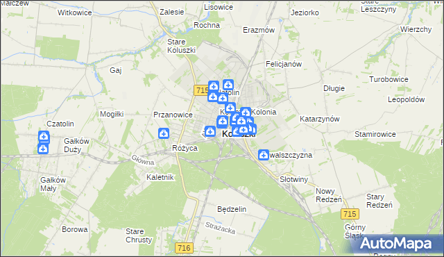 mapa Koluszki, Koluszki na mapie Targeo