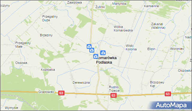 mapa Komarówka Podlaska, Komarówka Podlaska na mapie Targeo