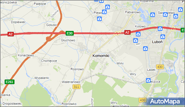 mapa Komorniki powiat poznański, Komorniki powiat poznański na mapie Targeo