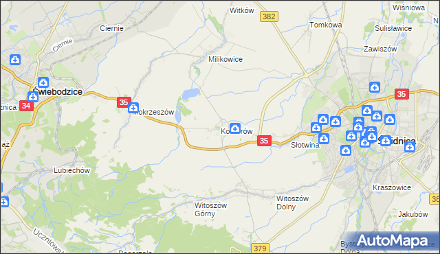 mapa Komorów gmina Świdnica, Komorów gmina Świdnica na mapie Targeo