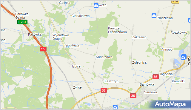 mapa Konarzewo gmina Rawicz, Konarzewo gmina Rawicz na mapie Targeo