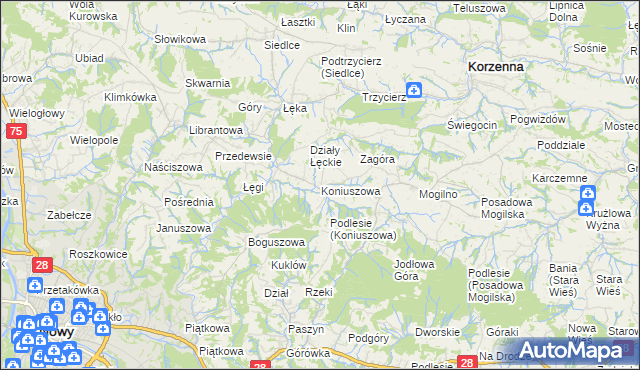mapa Koniuszowa, Koniuszowa na mapie Targeo