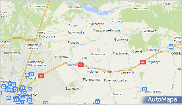 mapa Konradów gmina Kodrąb, Konradów gmina Kodrąb na mapie Targeo