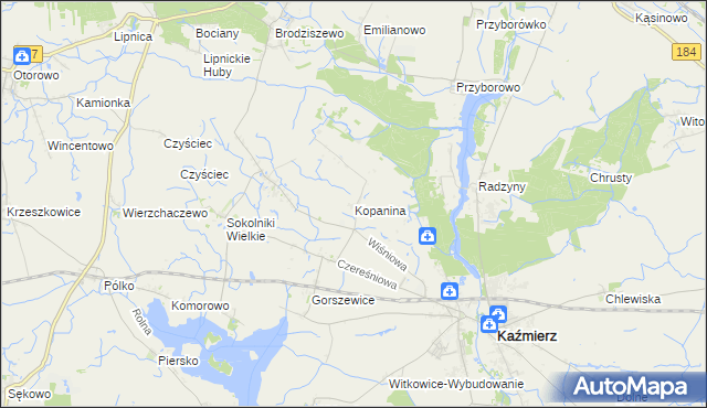 mapa Kopanina gmina Kaźmierz, Kopanina gmina Kaźmierz na mapie Targeo