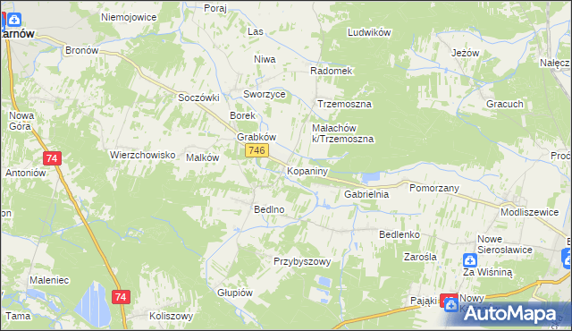 mapa Kopaniny gmina Końskie, Kopaniny gmina Końskie na mapie Targeo
