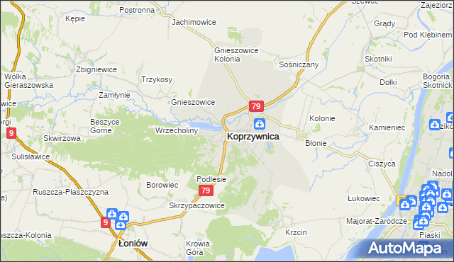 mapa Koprzywnica powiat sandomierski, Koprzywnica powiat sandomierski na mapie Targeo