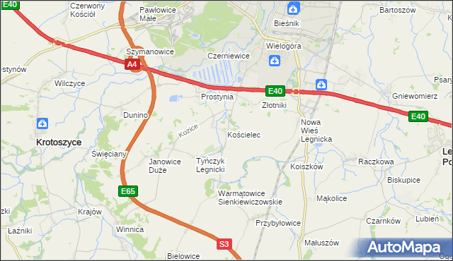 mapa Kościelec gmina Krotoszyce, Kościelec gmina Krotoszyce na mapie Targeo