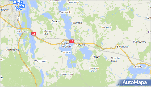 mapa Kosewo gmina Mrągowo, Kosewo gmina Mrągowo na mapie Targeo