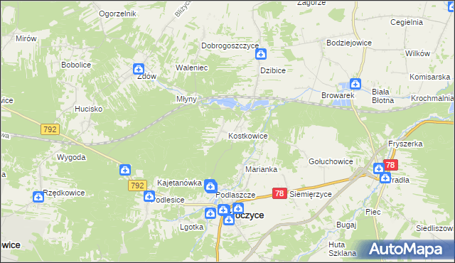 mapa Kostkowice gmina Kroczyce, Kostkowice gmina Kroczyce na mapie Targeo