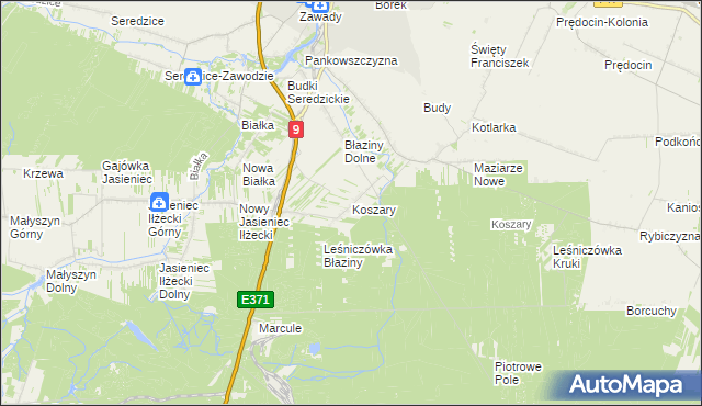 mapa Koszary gmina Iłża, Koszary gmina Iłża na mapie Targeo